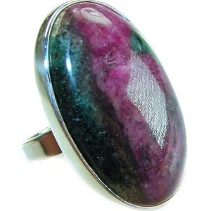 Ruby in Zoisite Sterling Silver Ring size 8 Adjustable Gemstone Cocktail Statement Handmade Unique Gift