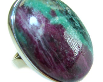 Bague en argent sterling rubis et zoisite fait main Taille de pierre gemme : 8 réglable Cadeau tendance