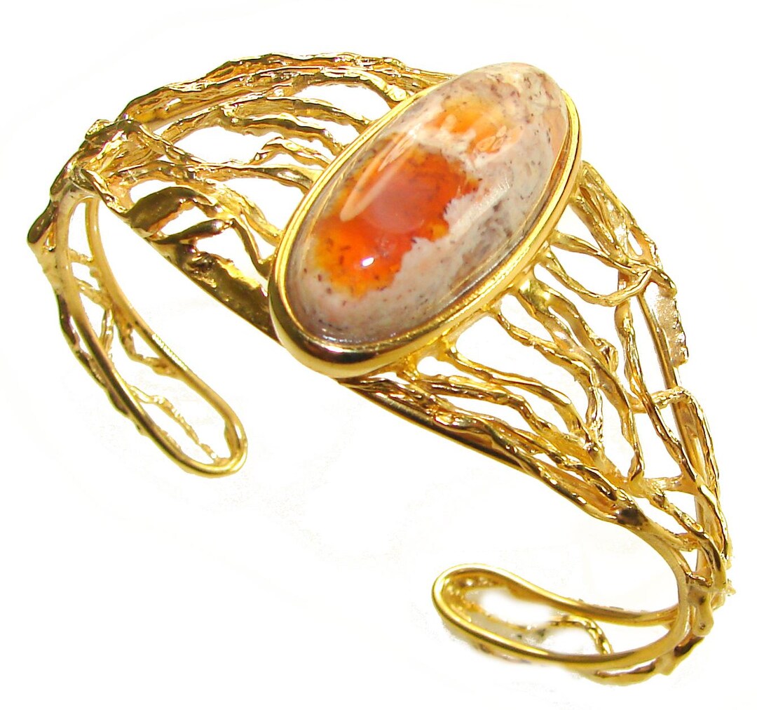 メキシカンファイヤーオパールブレスレット、14Kゴールドオーバー
