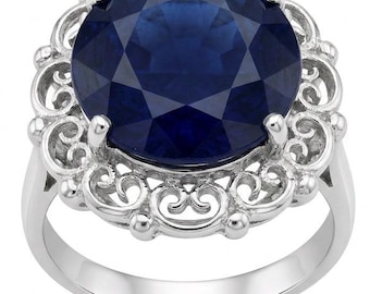 Blå safir oval ring storlek 6 sterlingsilver handgjord rodiumbelagd elegant present till henne unika smycken