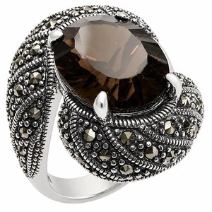 Champagnerfarbener Ring aus Sterlingsilber mit Rauchtopas und Rubin, Größe 8 – ein wunderschönes Schmuckstück als besonderes Geschenk