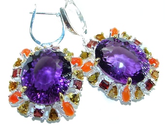 Dramatic Amethyst Sterling Silver Statement Earrings – Handcrafted Purple Gemstone Jewelry Gift for Her