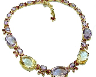 Summer Vibes Natural Multigem 18K Gold over   .925  Sterling Silver handcrafted Necklace