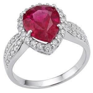 Bague Bella Rosa Ruby Statement, taille 8, en argent sterling, pierre précieuse rouge taille poire, bijou cadeau pour elle