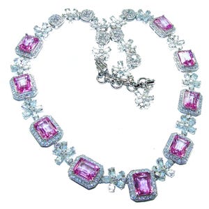 Pink Sapphire Statement Necklace - 145.5ct, 925 Sterling Silver Handmade, Oval Pink Gemstone Women&#39;s Jewelry