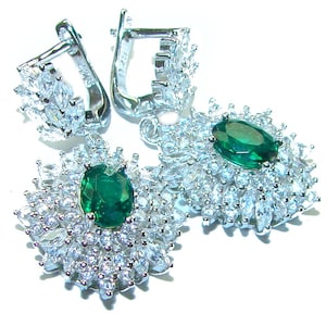 Pure Luxury Colombian Emerald Earrings 4.2ct 925 Sterling Silver Handmade Statement Green Jewelry