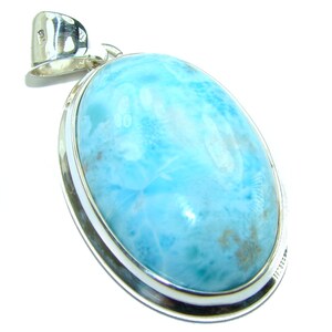 Larimar Pendant 925 Sterling Silver | Natural Blue Gemstone | Handcrafted Oval Caribbean Jewelry Gift