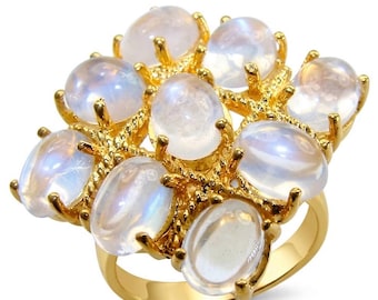 Statement-Ring aus Rosenquarz, Größe 8, quadratisch, 22 Karat Gold über Sterlingsilber, handgefertigt, Geschenk für Sie