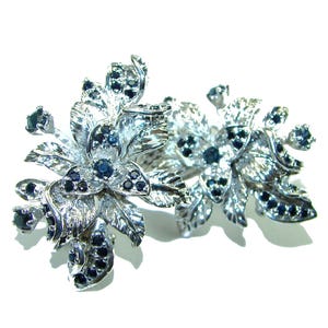 Blue Sapphire Statement Earrings 925 Sterling Silver Floral Handcrafted Unique Women&#39;s Jewelry Gift
