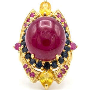 Genuine 24.5 Carat Mozambique Ruby Ring 18K Gold Over Sterling Silver Statement Jewelry Size 7