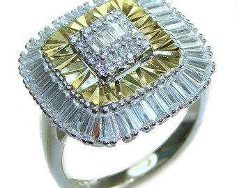 Art Deco cocktailring met witte topaas, 925 sterling zilver, gouden vierkant, maat 8.25, statement sieraden
