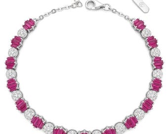 Art Deco 5.7ct Ruby Bracelet in 925 Sterling Silver Handcrafted Red Gemstone Jewelry