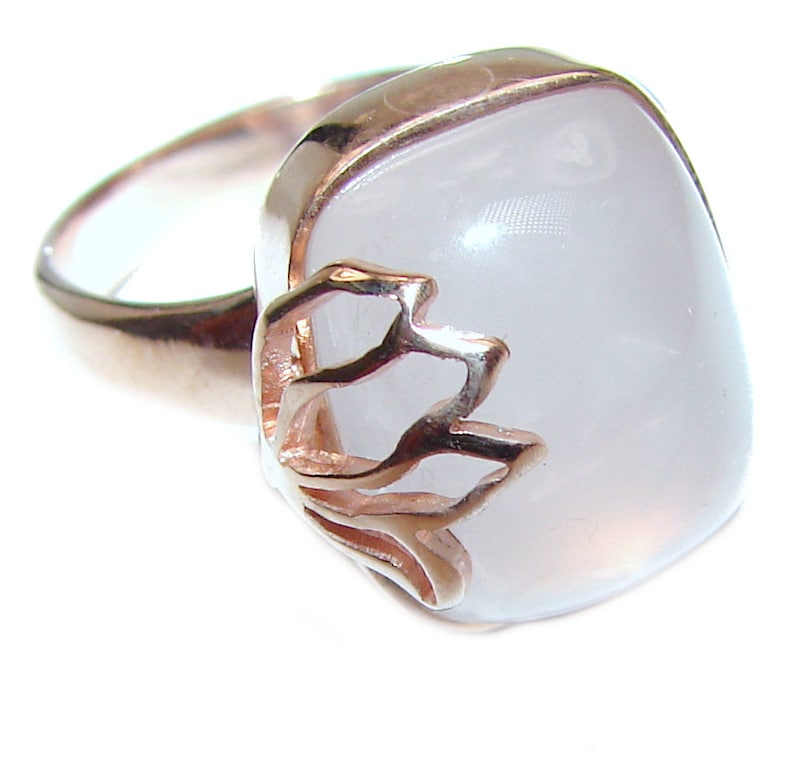 3 8 W Rose Quartz Sterling Silver Ring weight 7.00g code 18-maj-20-18 T- 3 8 inch dim L- 5 8 Size 8