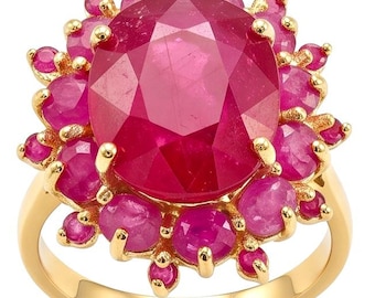 Blooming Garden Ruby Statement Ring in 925 Silver and 22K Gold size 8 3/4 Genuine Kashmir Gemstone