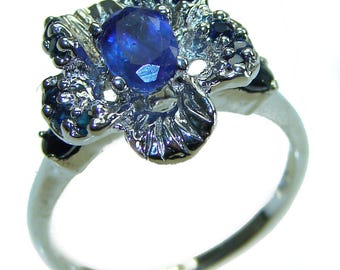 Pierścionek owalny z szafirem Blue Rose 2,2 ct - rozmiar: 8,25, ręcznie robiony, srebro próby 925, czerwony kamień szlachetny