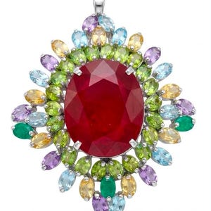Authentieke robijn hanger broche in 925 sterlingzilver handgemaakte rode statement sieraden cadeau voor haar