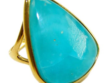 Large Aquamarine Ring size 7 1 2 Sterling Silver Gold Unique Blue Pear Statement Jewelry Gift