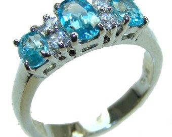Swiss Blue Topaz Sterling Silver Statement Ring size 8 Elegant Handmade Gemstone Jewelry Gift