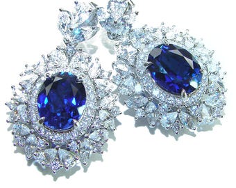 Luxurious 4.5ct Sapphire Statement Earrings Sterling Silver Blue Gemstone Elegant Jewelry Gift