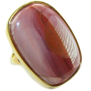 Imperial Jasper Ring Size 7 14K Gold Over Sterling Silver Handmade Bold Brown Gemstone Statement