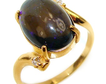 Vintage Design 8.2ctw Echter Schwarzer Opal 18K Gold über .925 Sterling Silber handgemacht Ring Größe 8