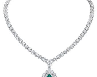 Colombian Emerald Necklace Pear Shape 925 Sterling Silver Handcrafted Gemstone Jewelry for Women