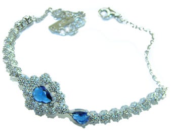 Blue White Sapphire Bracelet 925 Sterling Silver Pear Cut Gemstone Handmade Gift for Her