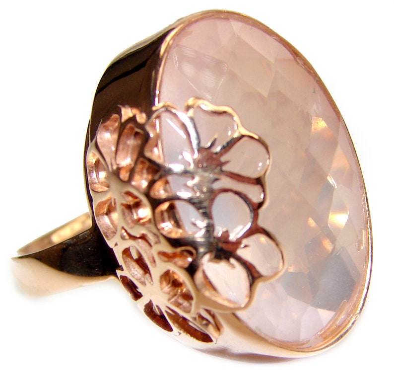 T- 1 2 inch dim L- 1 W 7 8 code 3-wrz-19-210 Rose Quartz Sterling Silver Ring Size 8-Adjustable weight 13.90g
