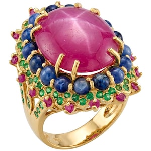 Genuine Mozambique Ruby Statement Ring 18K Gold over Sterling Silver size 9 Luxury Gift for Her