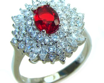 Pierścionek koktajlowy z rubinem o masie 4,5 ct, wykonany ze srebra próby 925, rozmiar: 7, ręcznie wykonany pierścionek z czerwonym kamieniem szlachetnym, prezent