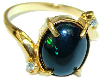 Vintage Design 7.2ctw Genuine  Black  Opal  14K Gold over .925 Sterling Silver handmade Ring size 8