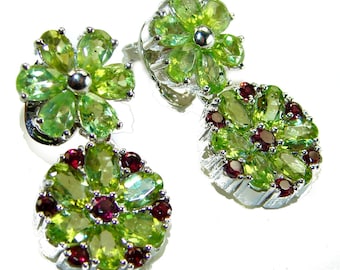 Peridot Statement Earrings 925 Sterling Silver Handmade Green Gemstone Oval Dangle Unique Gift for Her