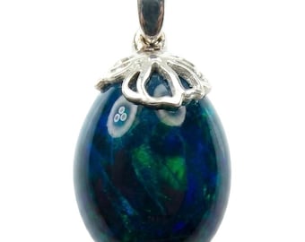 Mystery Black Opal Pendant 14K Gold Over Sterling Silver Unique Handmade Gift for Her