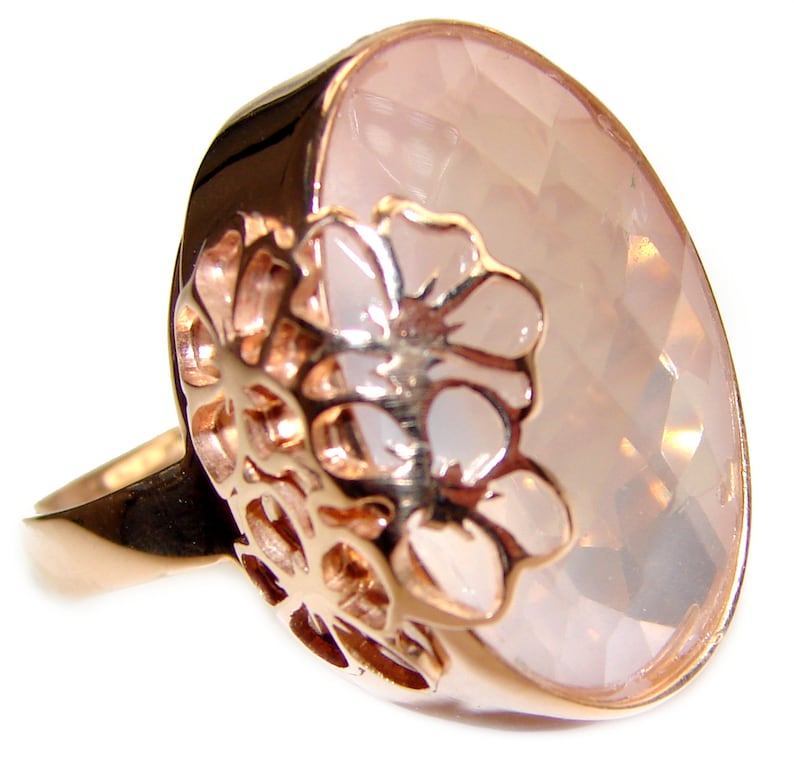 T- 1 2 inch dim L- 1 W 7 8 code 3-wrz-19-210 Rose Quartz Sterling Silver Ring Size 8-Adjustable weight 13.90g