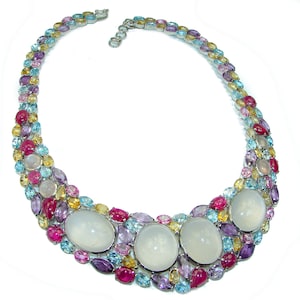 Large Rose Quartz Masterpiece Necklace 925 Sterling Silver Handcrafted Pink Statement Jewelry