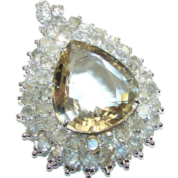 Luxury  genuine Champagne Topaz .925  Sterling Silver handmade Pendant - Brooch