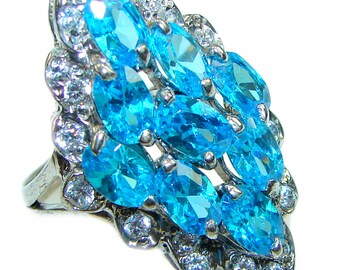 Authentic  Swiss Blue Topaz  .925 Sterling Silver handmade Ring size 7 1/4