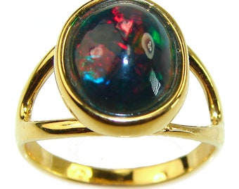 A Cosmic Power Genuine 6.5 carat Black Opal 18K  Gold over .925 Sterling Silver handmade Ring size 6