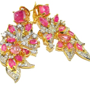 Ruby Statement Earrings, 18K Gold over Sterling Silver, Red Gemstone Dangle, Elegant Handmade Gift for Her, Unique Jewelry