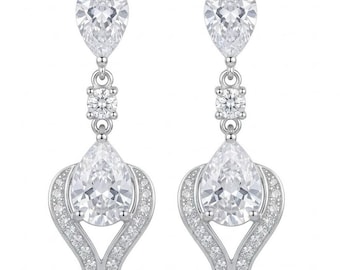 Sublime 3.8ct White Topaz Oval Earrings in Rhodium Over 925 Sterling Silver Handmade Elegant Jewelry
