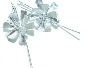 Silver Flower Earrings Italy Made 925 Sterling Silver Handcrafted Elegant Women Jewelry Gift