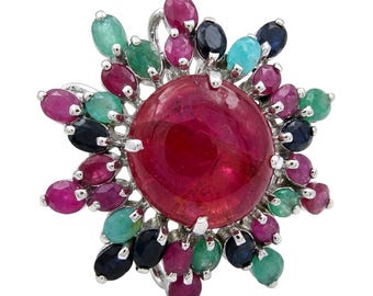 Giovanna Ruby Statement Ring size 8 Sterling Silver Handmade Red Gemstone Elegant Gift