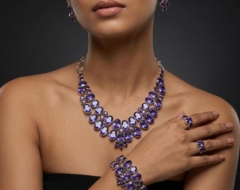 Collier artisanal en iolite, pierres précieuses violettes, argent sterling 925, bijoux uniques, cadeau pour elle, pièce élégante
