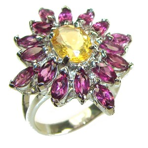 Genuine Citrine Sterling Silver Ring, 10.8ct Oval, Handcrafted, Yellow Gem, size: 7, Birthstone Gift for Her