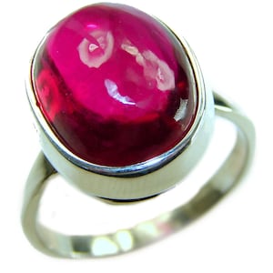 Bella Rosa Ruby Statement Ring Size 9 Sterling Silver 18K Gold Large Red Gemstone Oval Cocktail Jewelry Gift