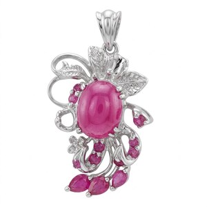 Ciondolo rettangolare Emily con rubino da 4,5 ct in argento sterling 925 rodiato, gioiello unico fatto a mano, idea regalo.