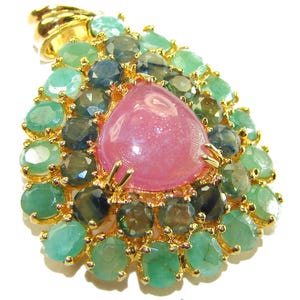 Ruby Sapphire Pendant, 14K Gold Over Sterling Silver, Handmade Gemstone Statement Necklace, July Birthstone Jewelry