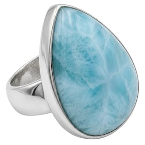 Blue Larimar Sterling Silver Adjustable Ring Handmade Large size 6 Elegant Gemstone Jewelry Gift