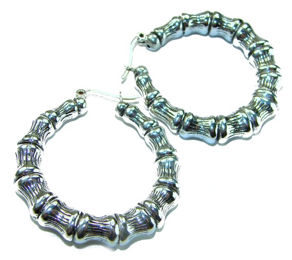 Grandi Orecchini A Cerchio In Bambù Per Donne Anni '80 E '90 Abiti - Foto 8