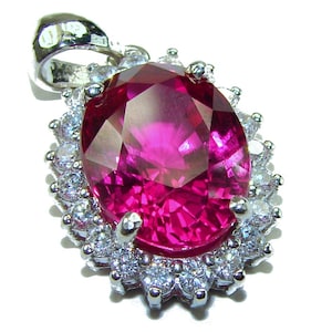 Pink Sapphire Sterling Silver Pendant Oval Cut 17.4ct Handmade Gemstone Jewelry Unique Gift for Her